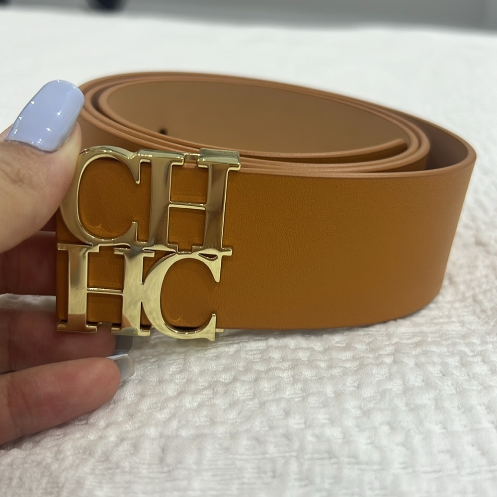 Carolina Herrera Tan Gold Designer Belt